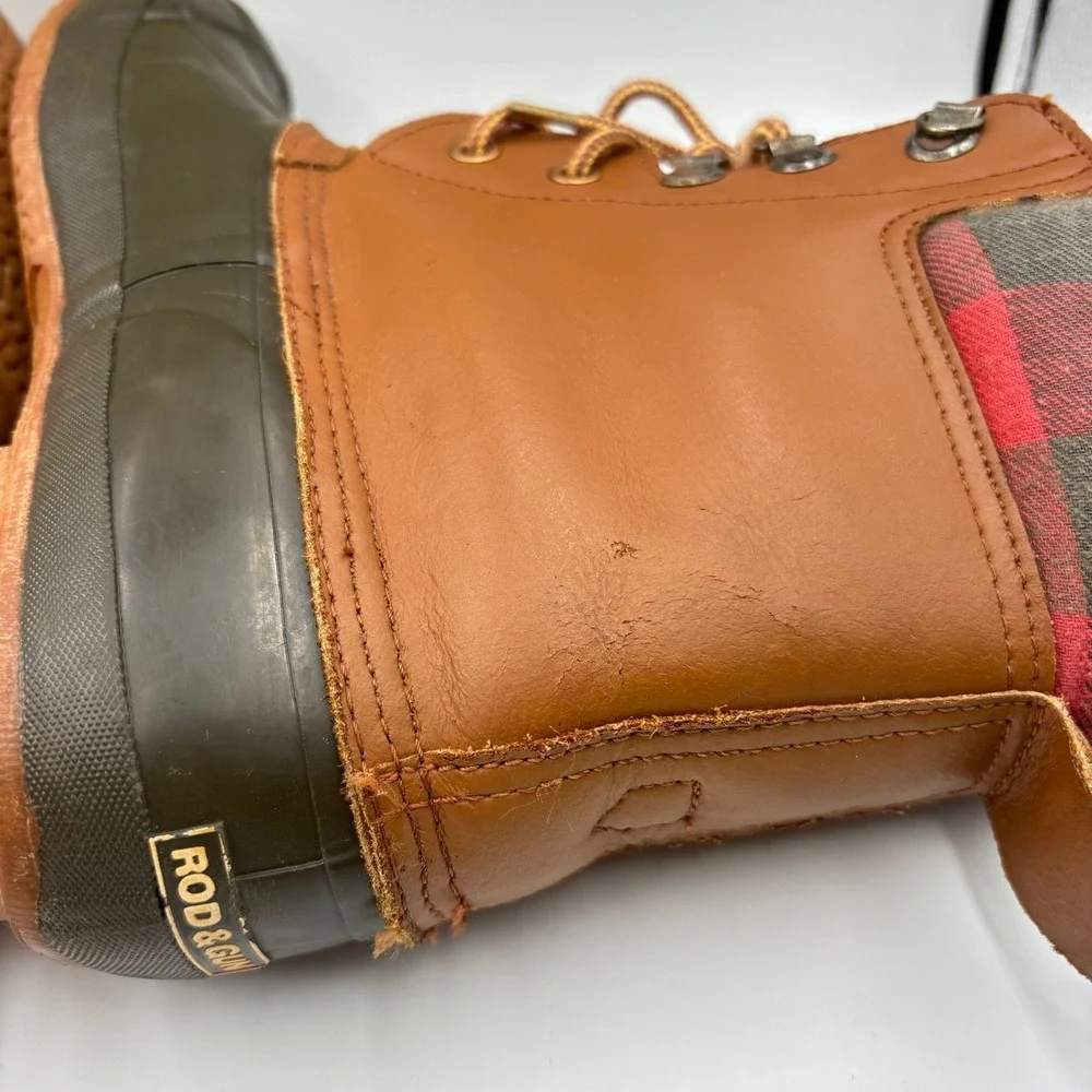 Rod & Gun Duck Boots Mens Brown Green Thinsulate Plaid VTG Insulated Rain Snow